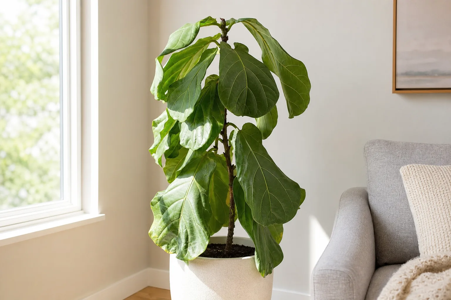 Drooping Leaves on Fiddle Leaf Fig - visible symptom on the plant