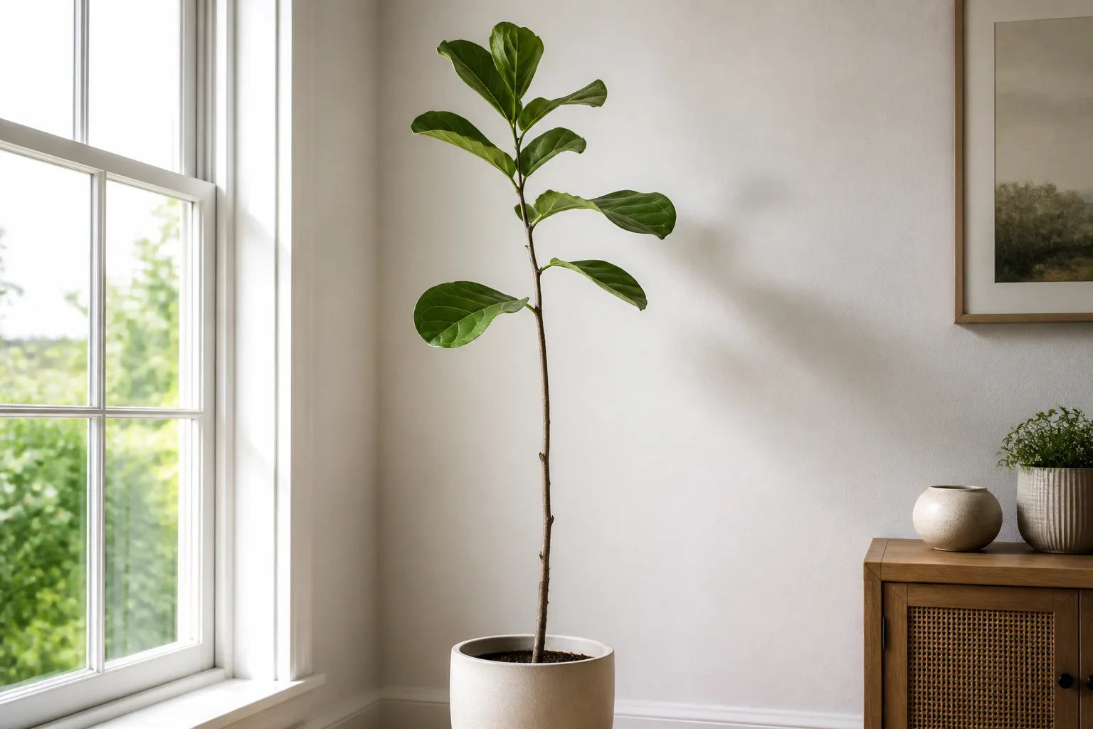Leggy Growth on Fiddle Leaf Fig - visible symptom on the plant