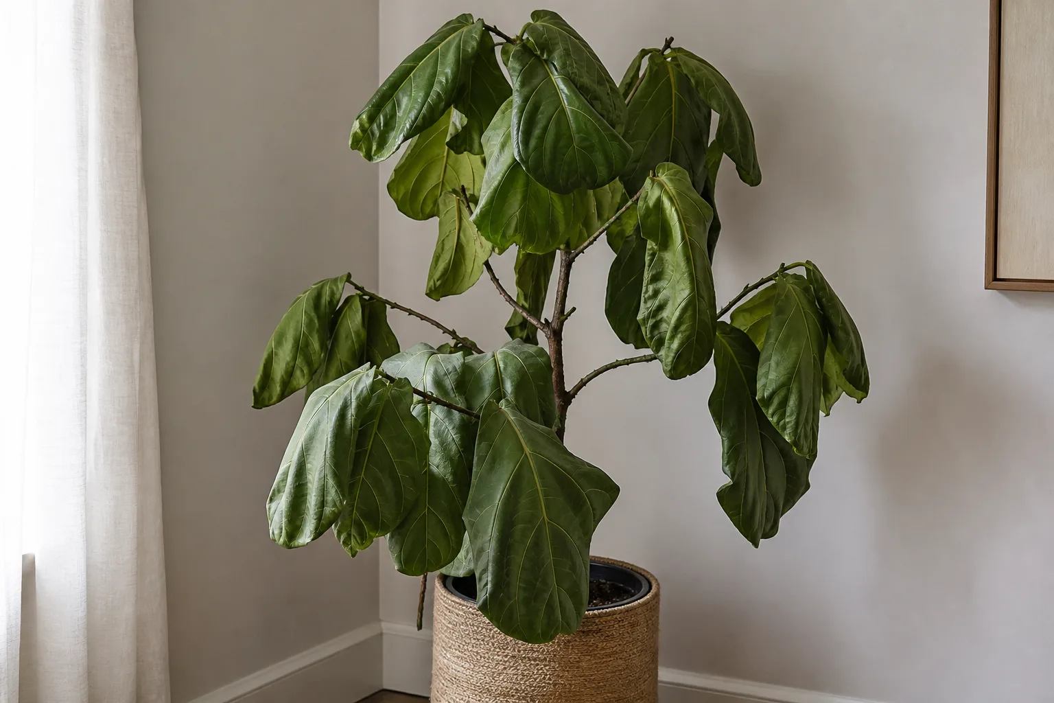 Wilting on Fiddle Leaf Fig - visible symptom on the plant