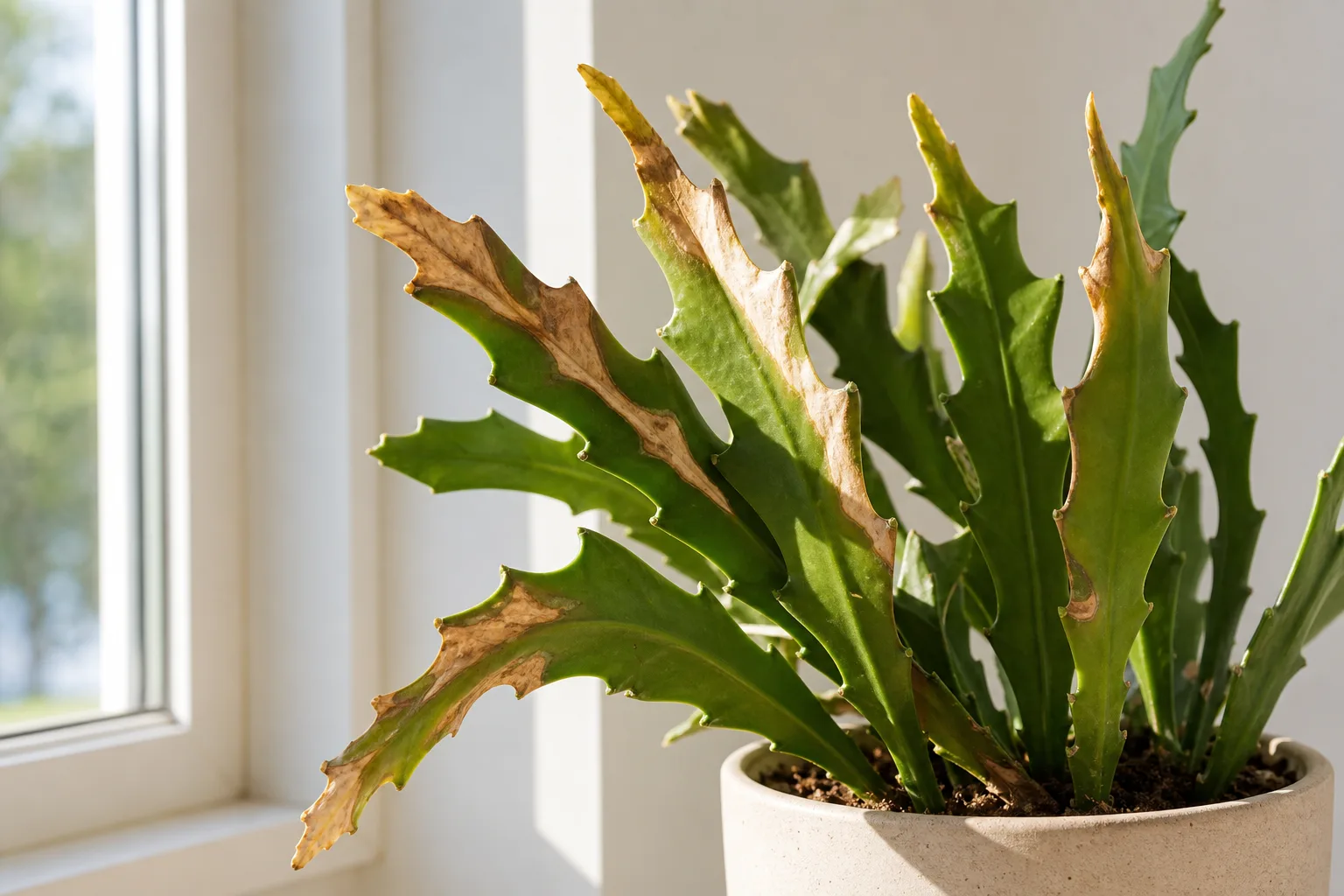 Sunburn / Scorched Leaves on Fishbone Cactus - visible symptom on the plant