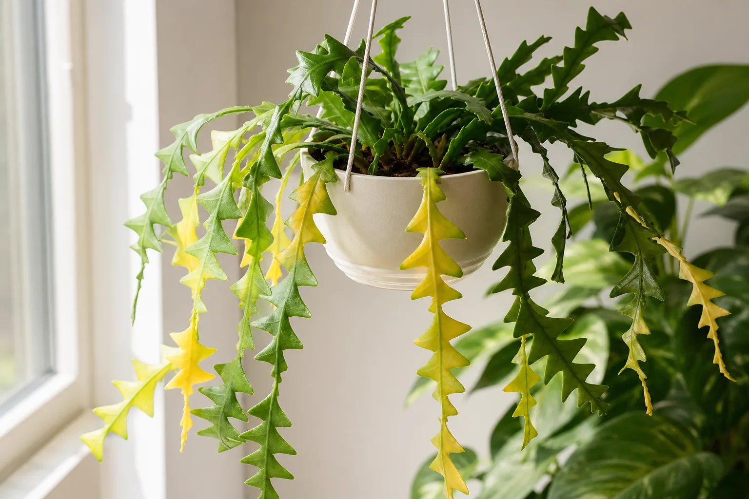 Yellow Leaves on Fishbone Cactus - visible symptom on the plant