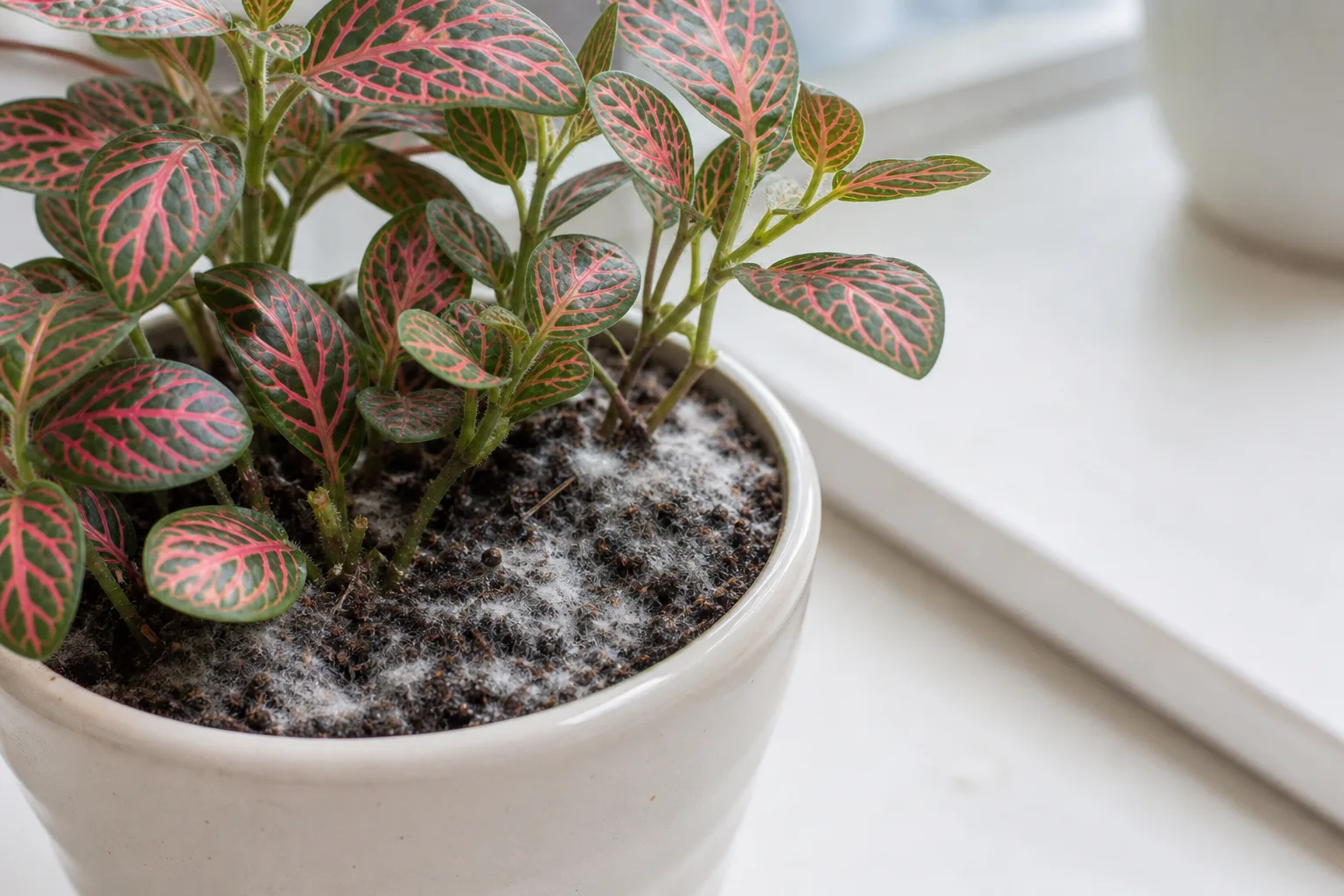 Mold on Soil on Fittonia - visible symptom on the plant
