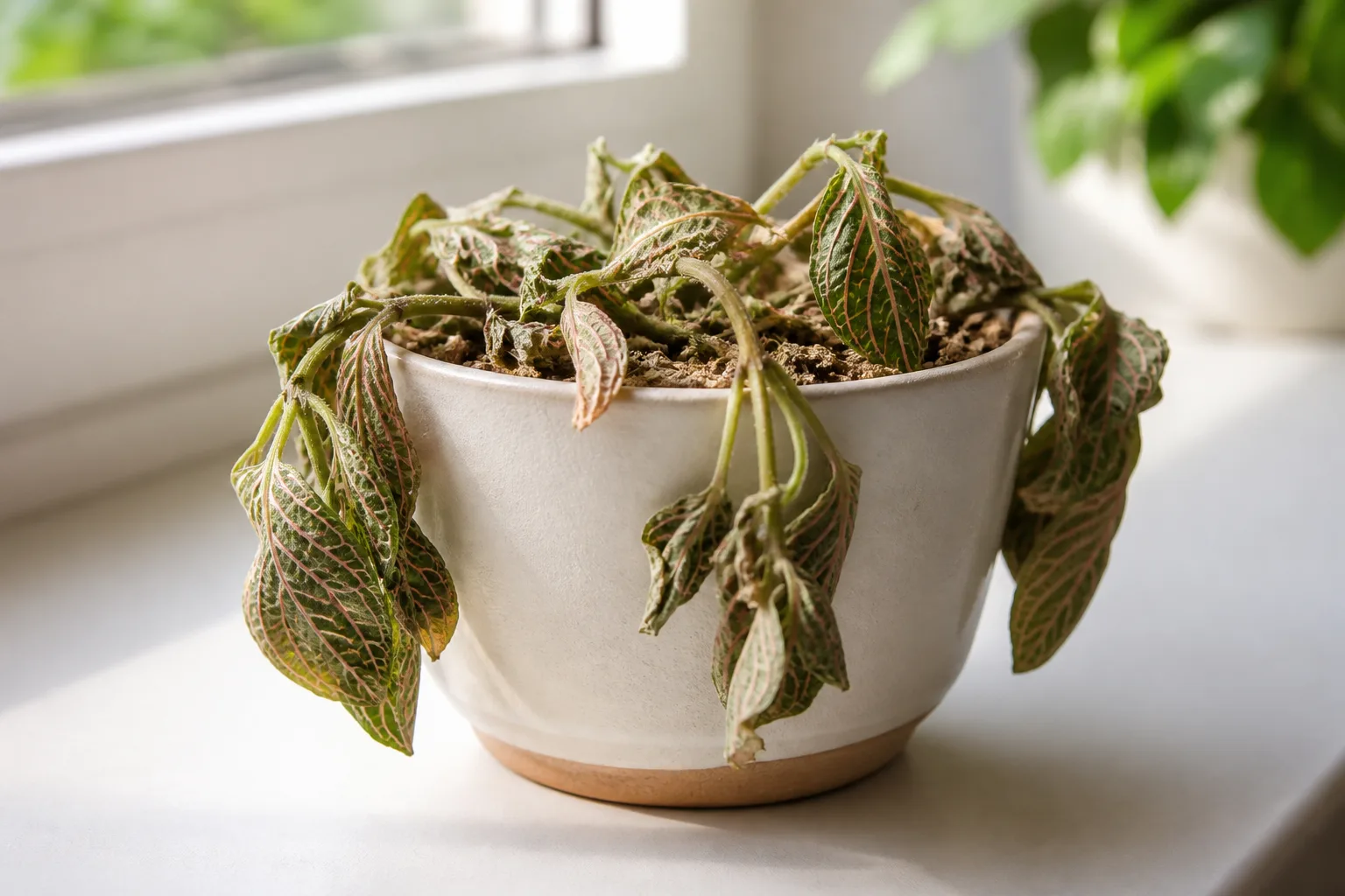 Underwatering on Fittonia - visible symptom on the plant