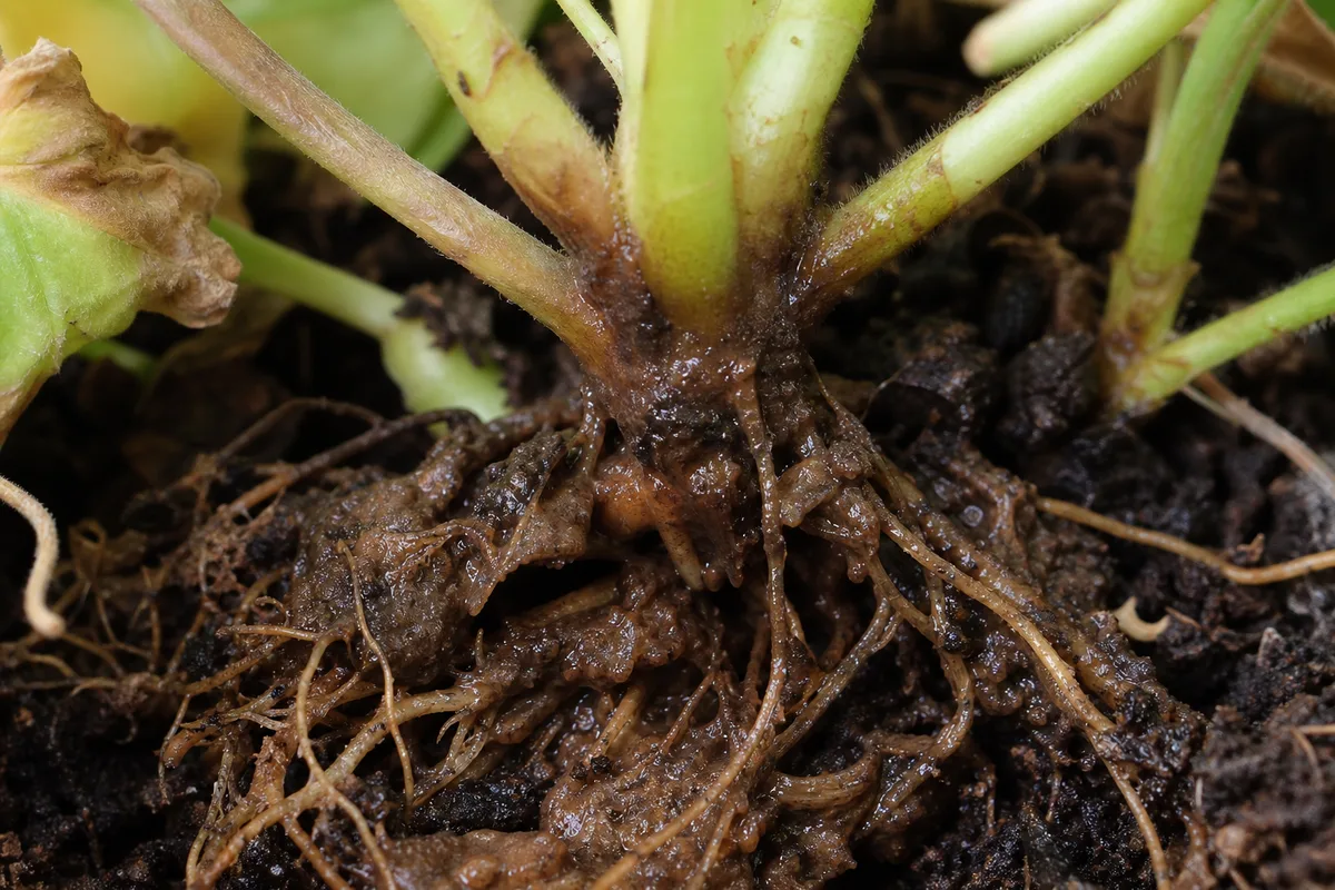 Close-up of Root Rot on Geranium - diagnostic detail