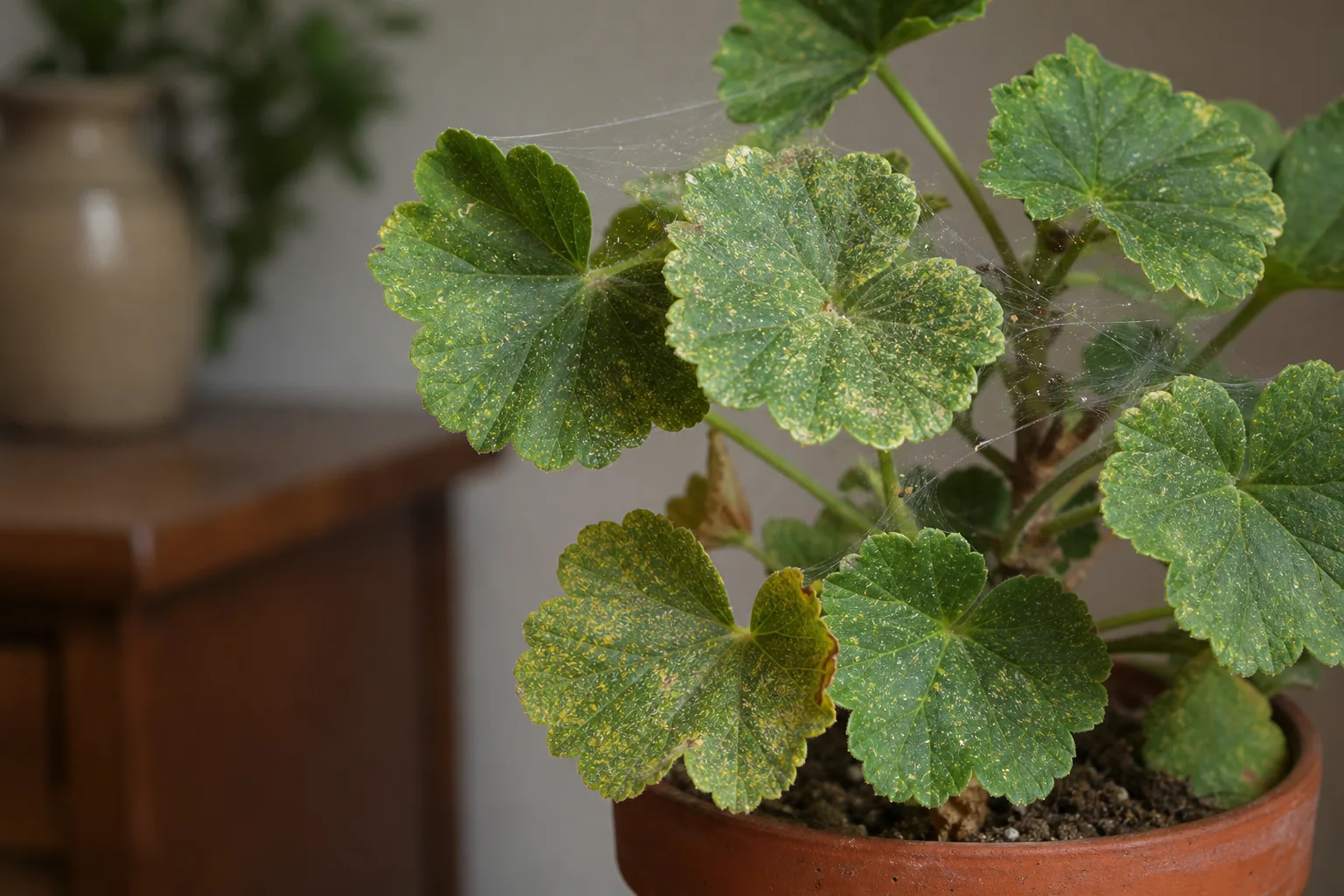 Spider Mites on Geranium - visible symptom on the plant