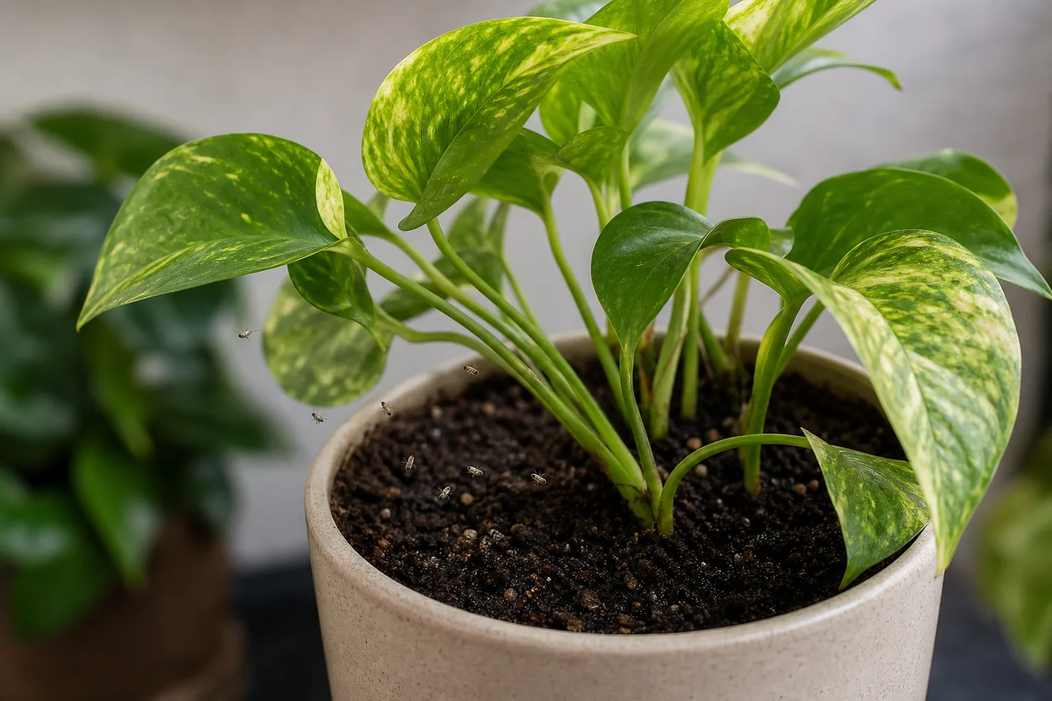 Fungus Gnats on Golden Pothos - visible symptom on the plant