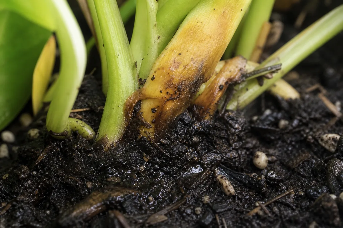 Close-up of Root Rot on Golden Pothos - diagnostic detail