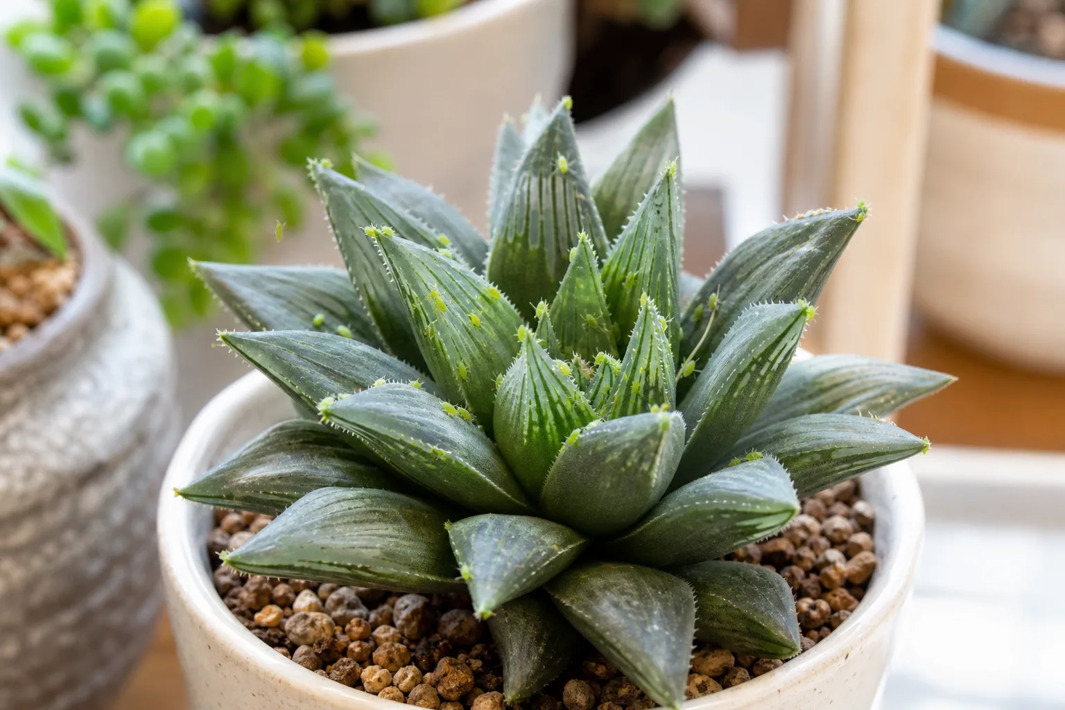 Aphids on Haworthia - visible symptom on the plant