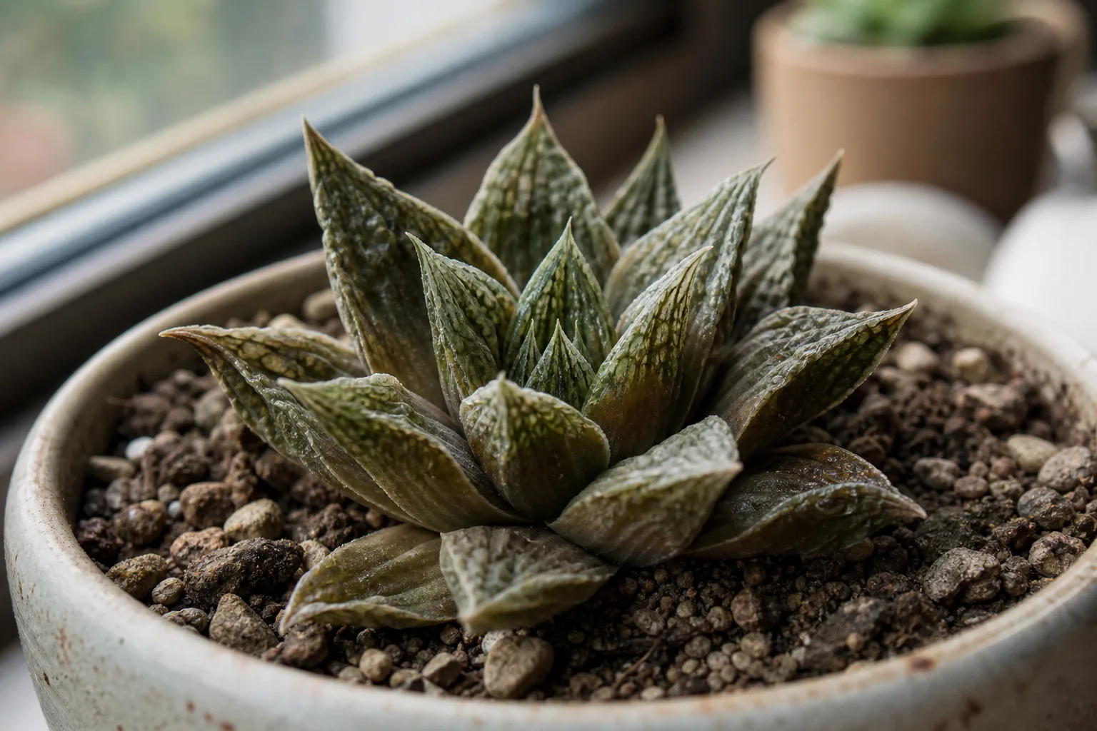 Underwatering on Haworthia - visible symptom on the plant