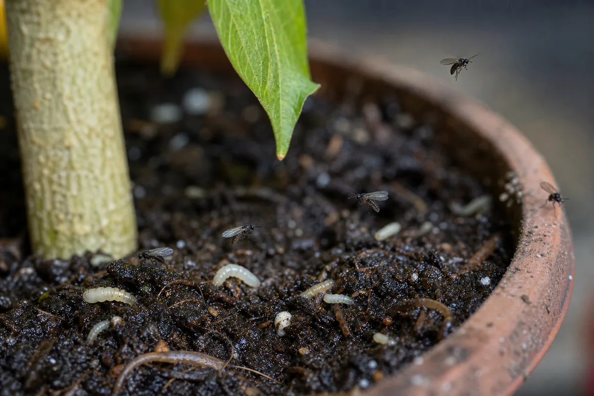Close-up of Fungus Gnats on Hibiscus - diagnostic detail