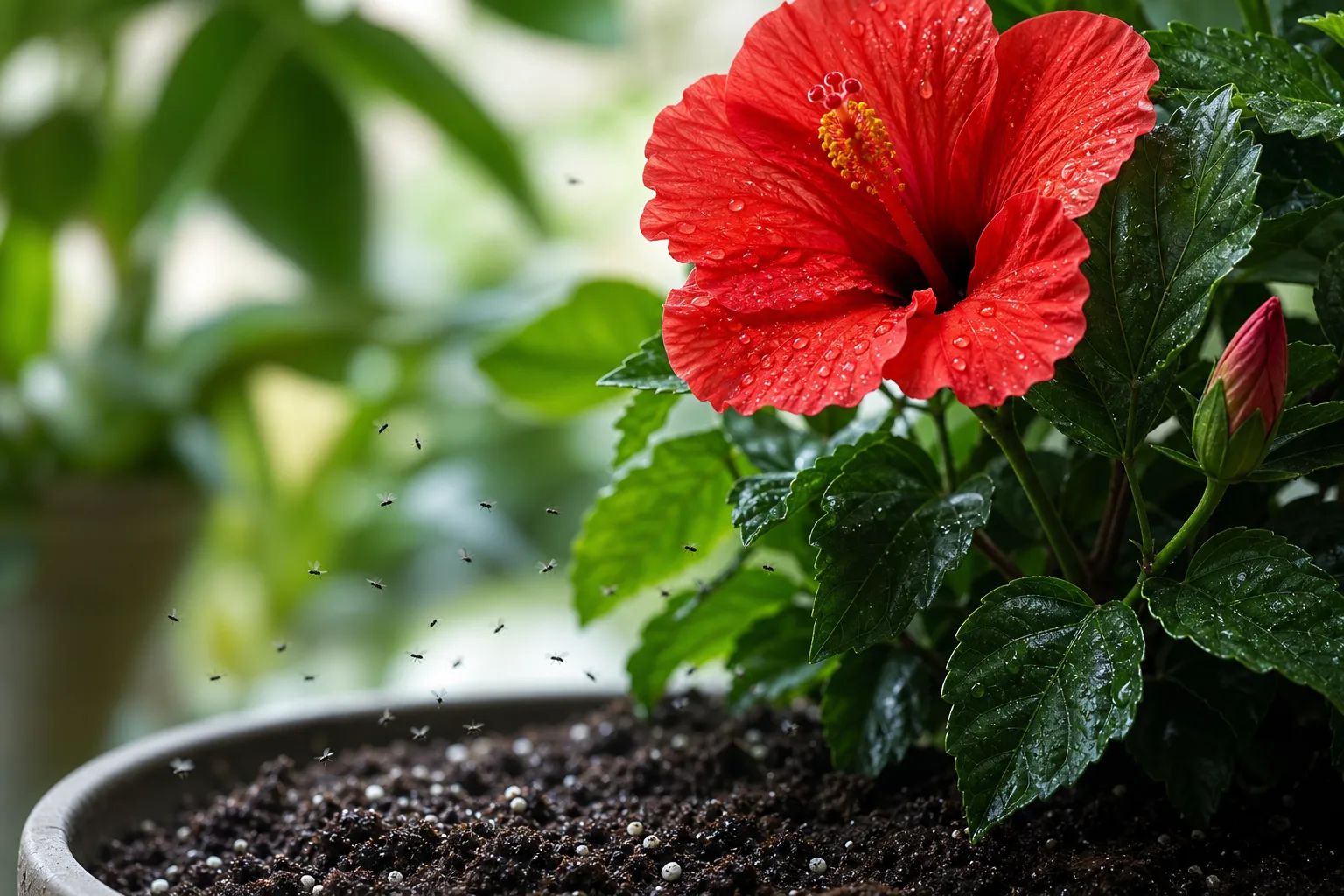 Fungus Gnats on Hibiscus - visible symptom on the plant