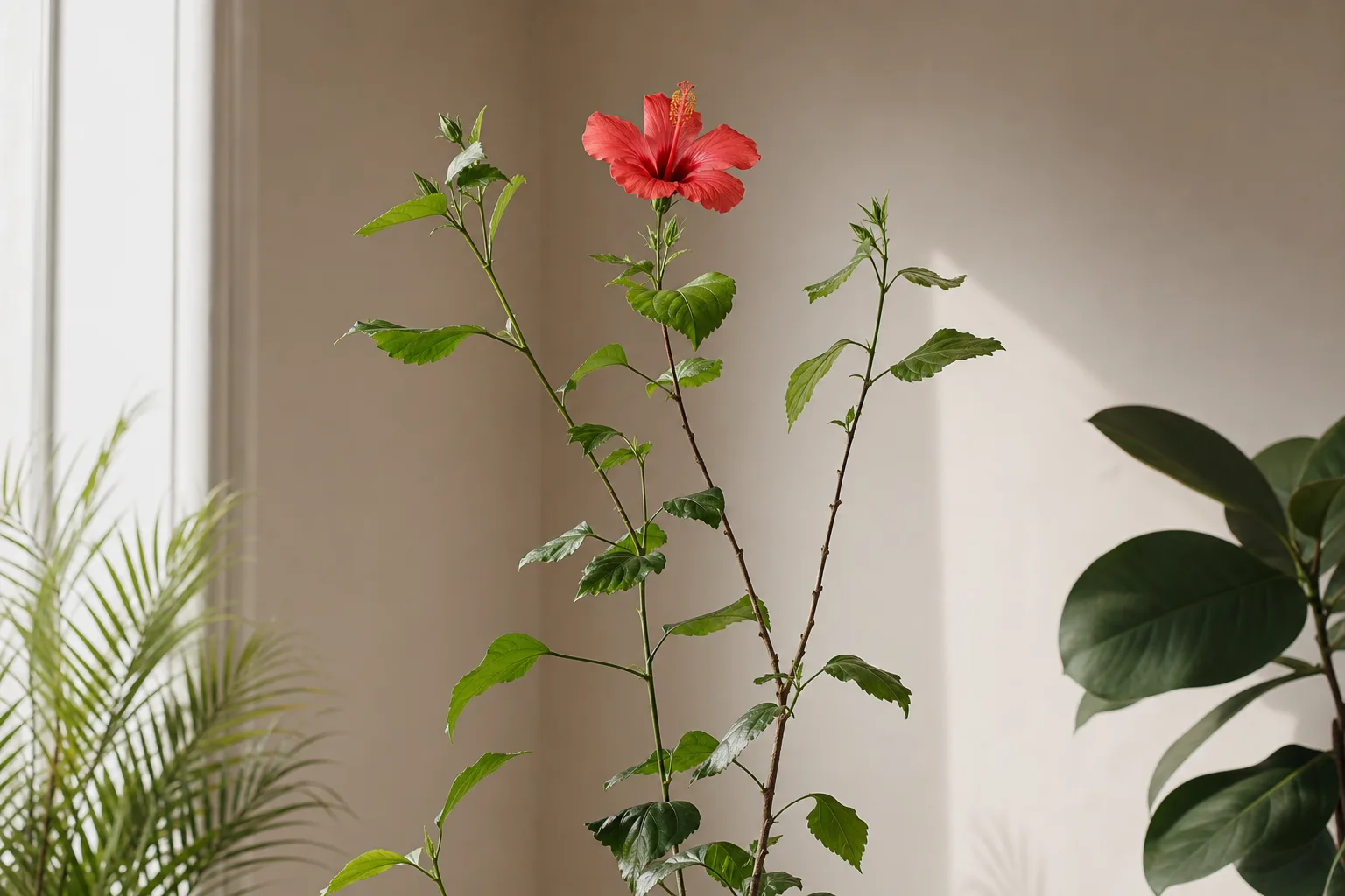 Leggy Growth on Hibiscus - visible symptom on the plant