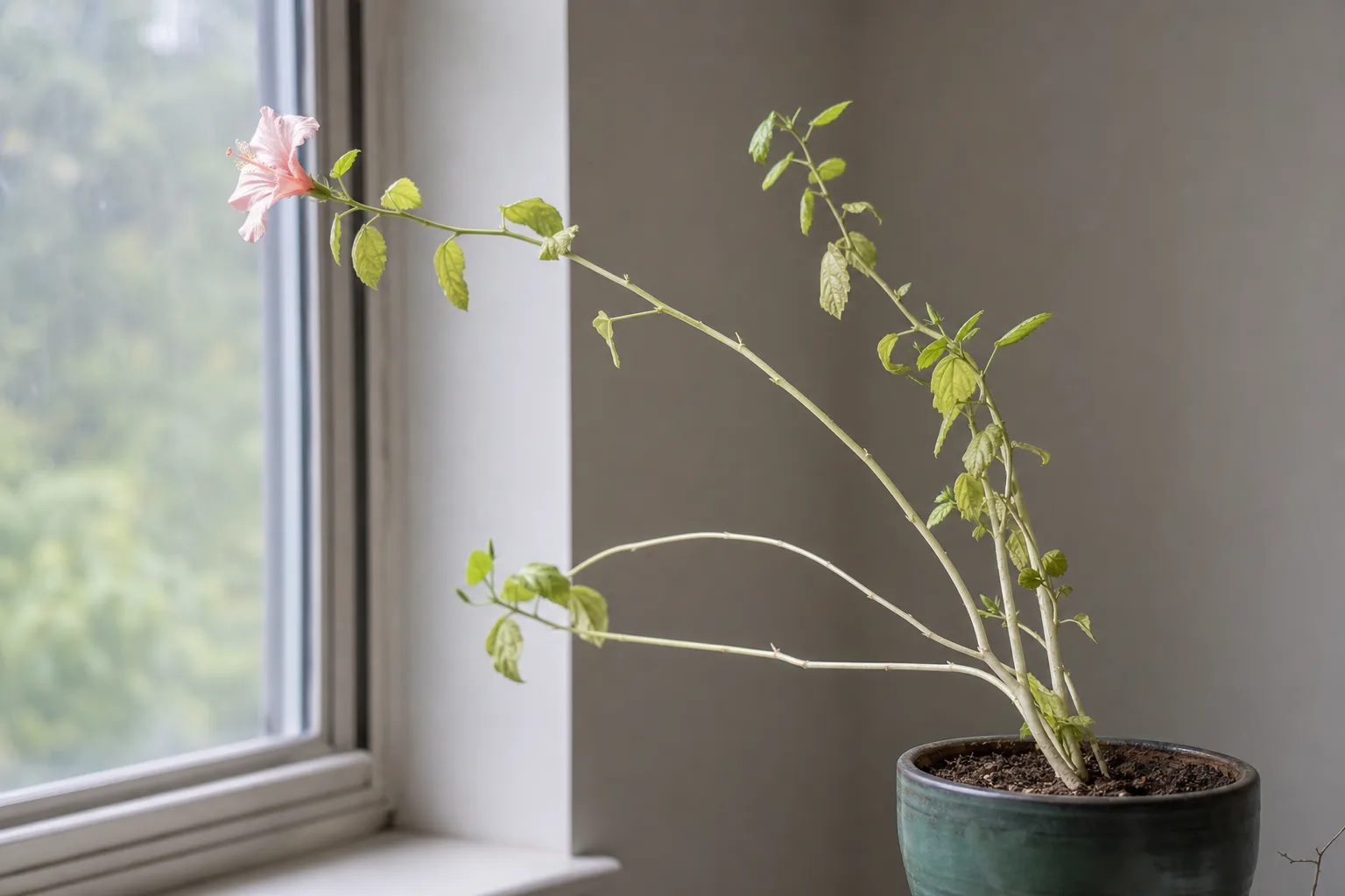 Not Enough Light on Hibiscus - visible symptom on the plant