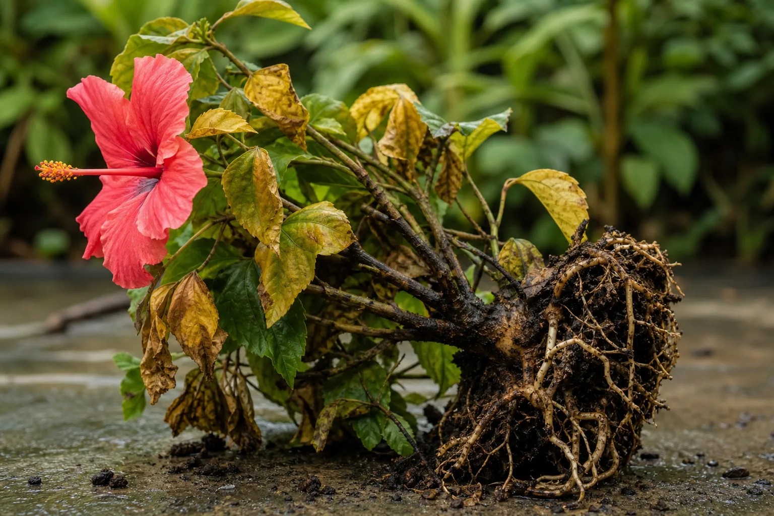 Root Rot on Hibiscus - visible symptom on the plant