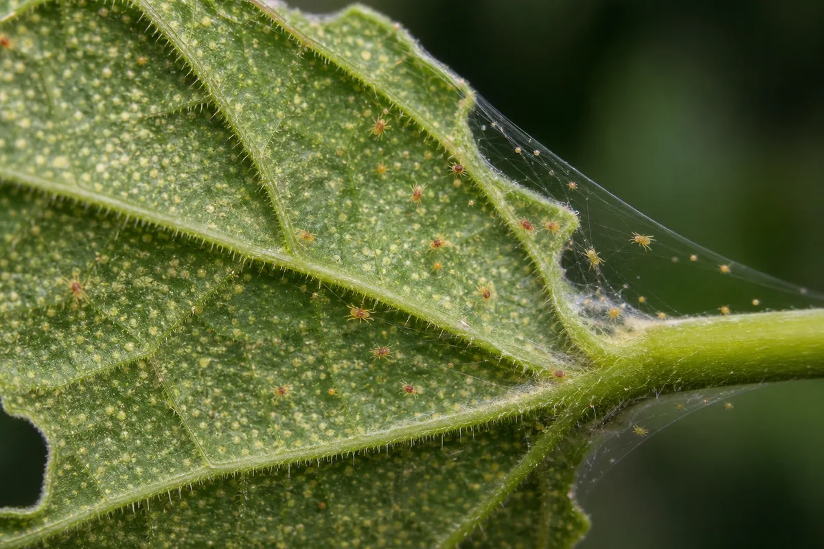 Close-up of Spider Mites on Hibiscus - diagnostic detail