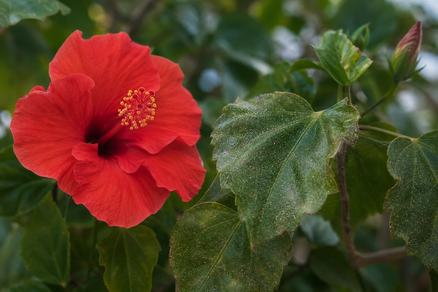 Spider Mites on Hibiscus - visible symptom on the plant
