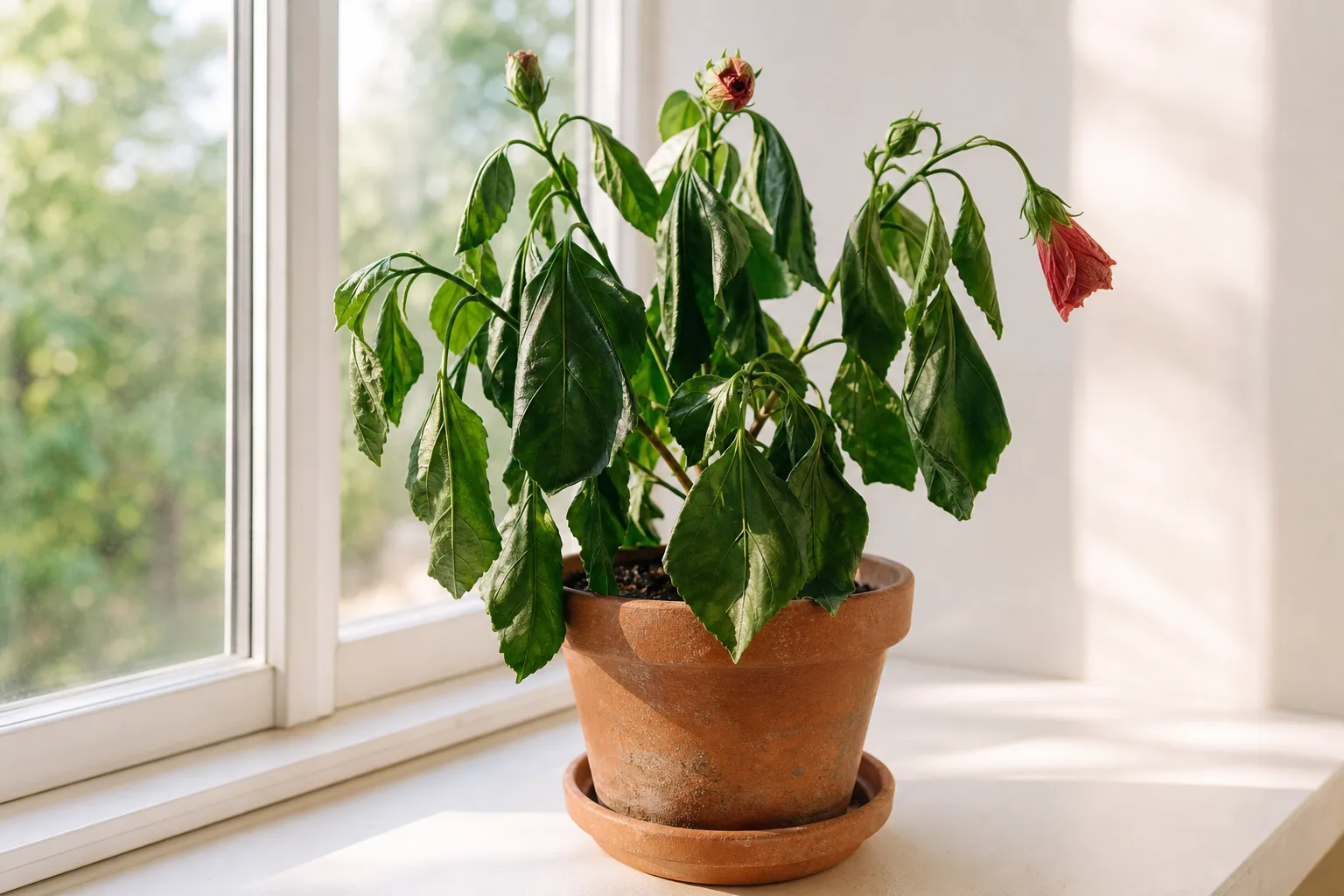 Wilting on Hibiscus - visible symptom on the plant