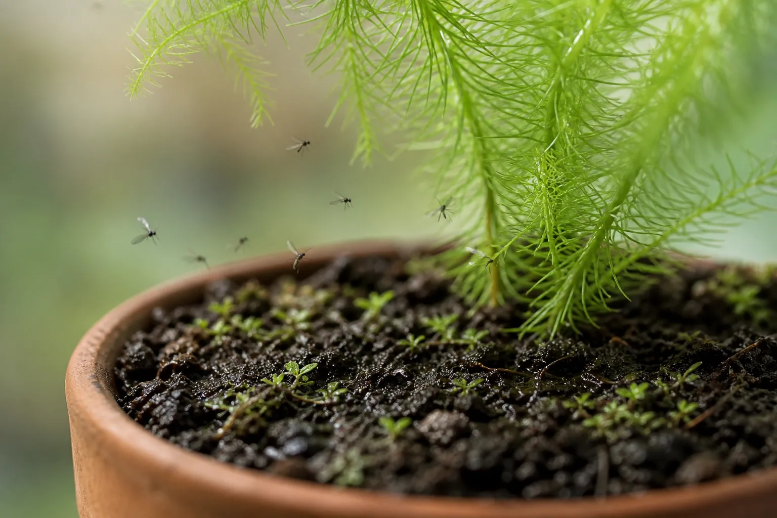 Fungus Gnats on Hornwort - visible symptom on the plant