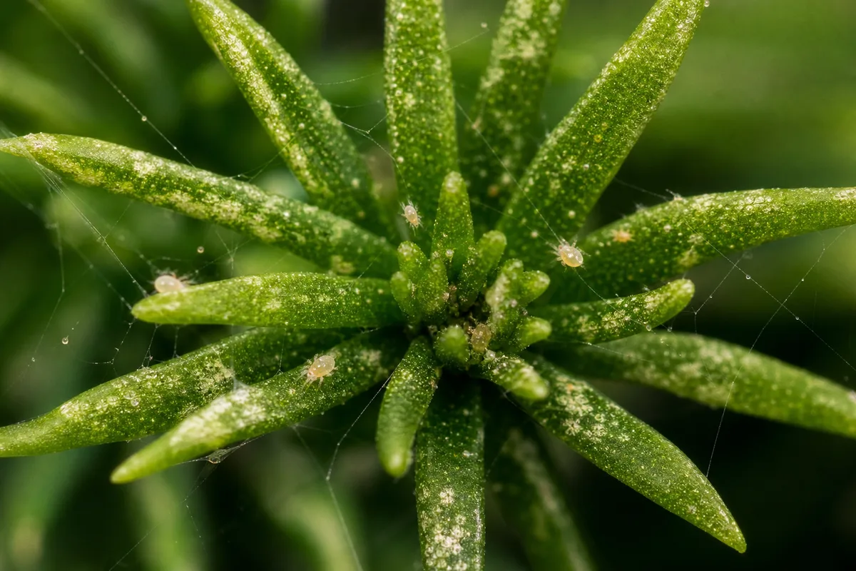 Close-up of Spider Mites on Hornwort - diagnostic detail