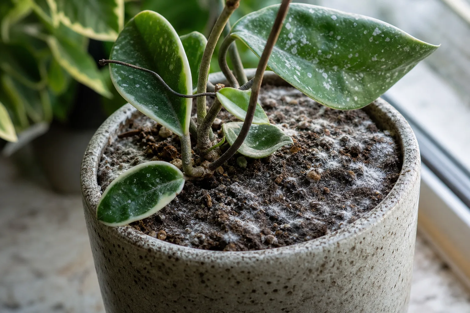 Mold on Soil on Hoya Carnosa - visible symptom on the plant