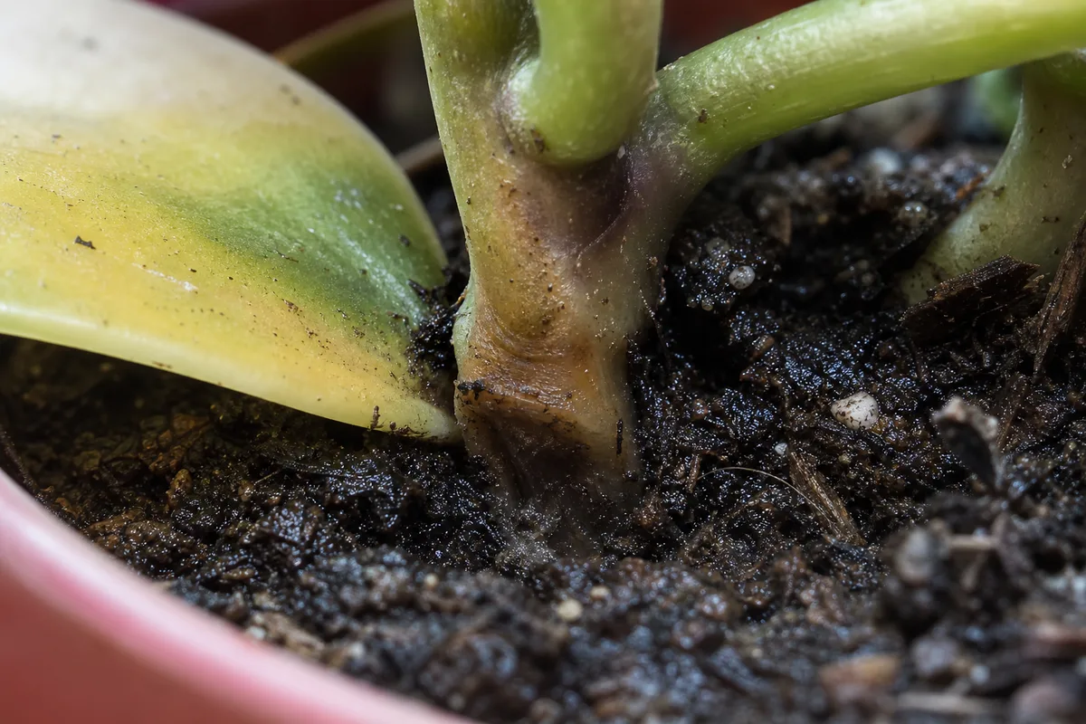 Close-up of Root Rot on Hoya Carnosa - diagnostic detail