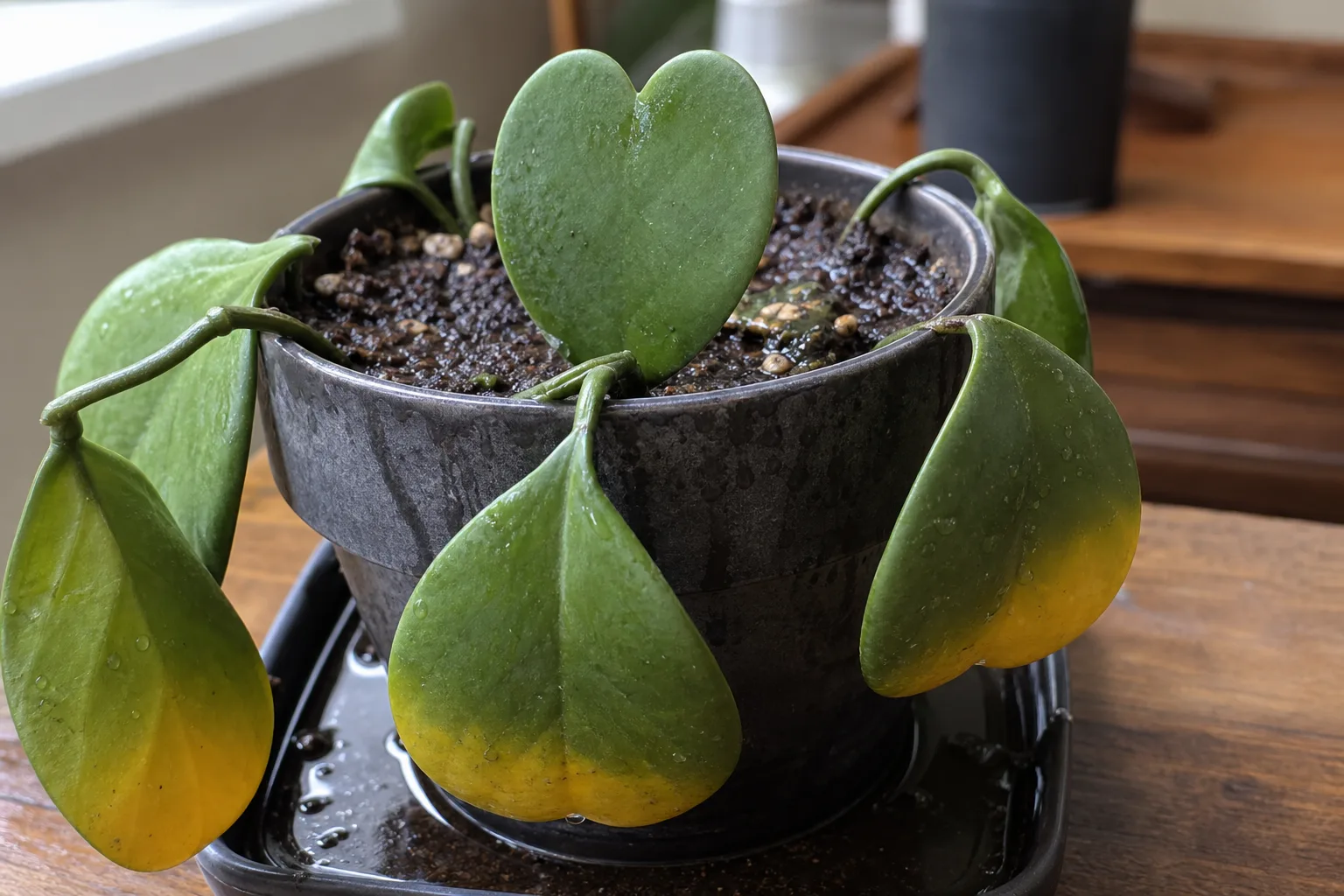 Overwatering on Hoya Kerrii - visible symptom on the plant