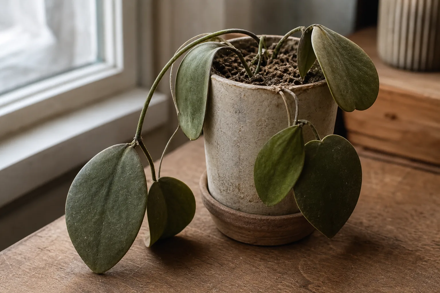 Underwatering on Hoya Kerrii - visible symptom on the plant