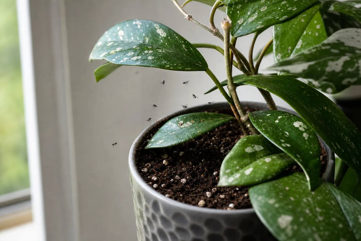 Fungus Gnats on Hoya Pubicalyx - visible symptom on the plant