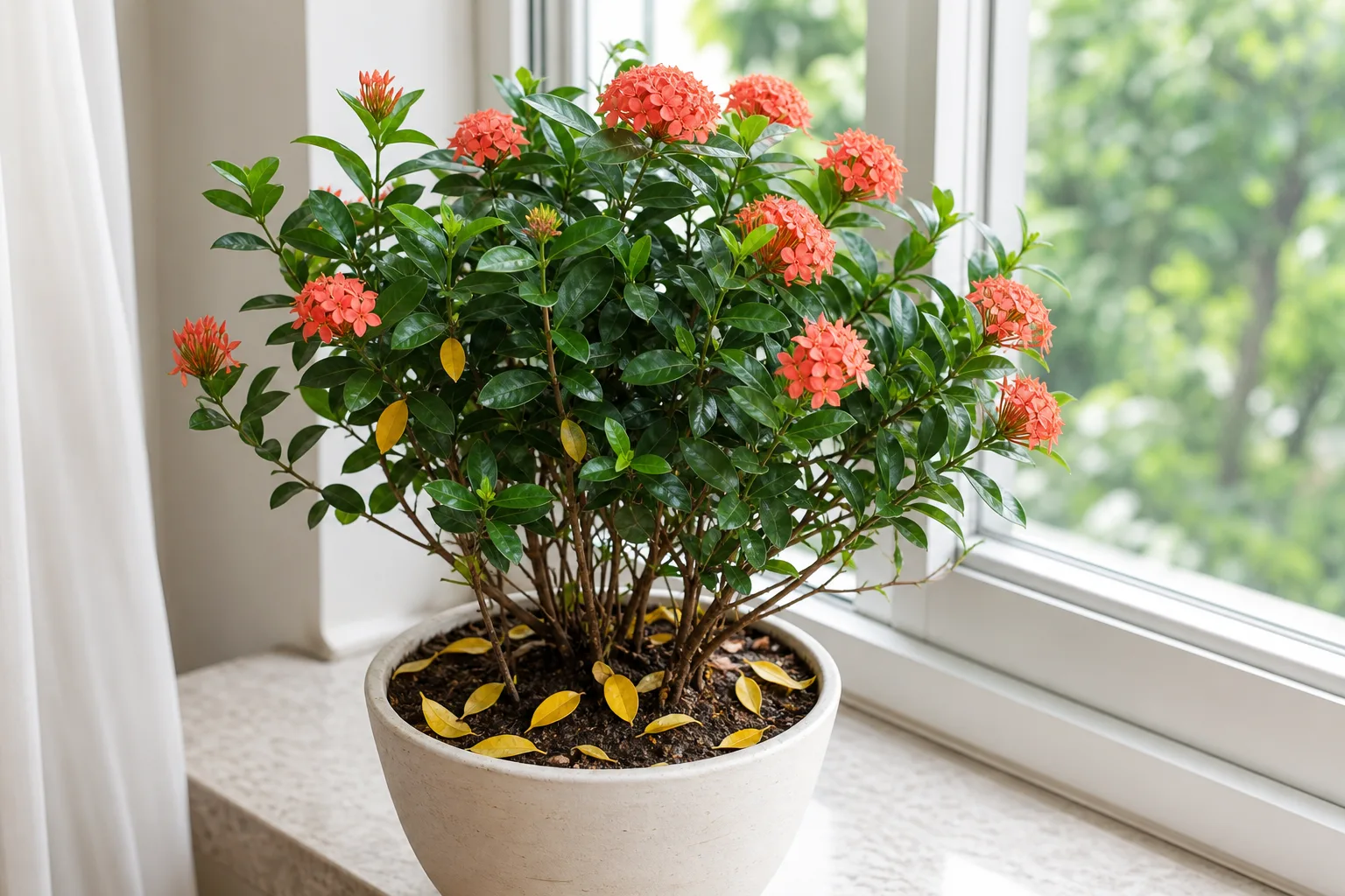 Leaf Drop on Ixora - visible symptom on the plant