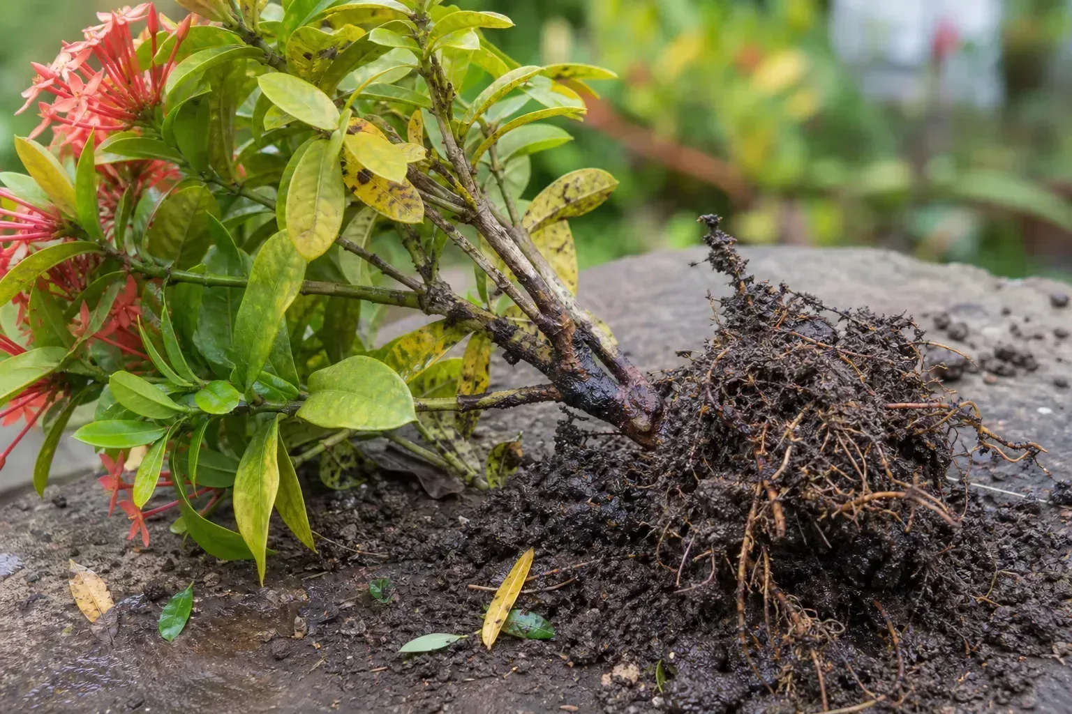 Root Rot on Ixora - visible symptom on the plant