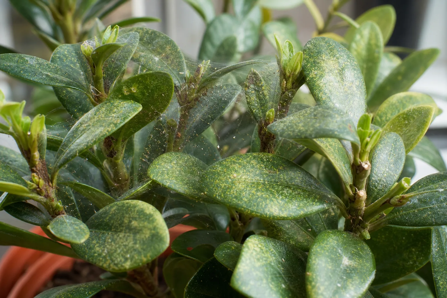 Spider Mites on Ixora - visible symptom on the plant