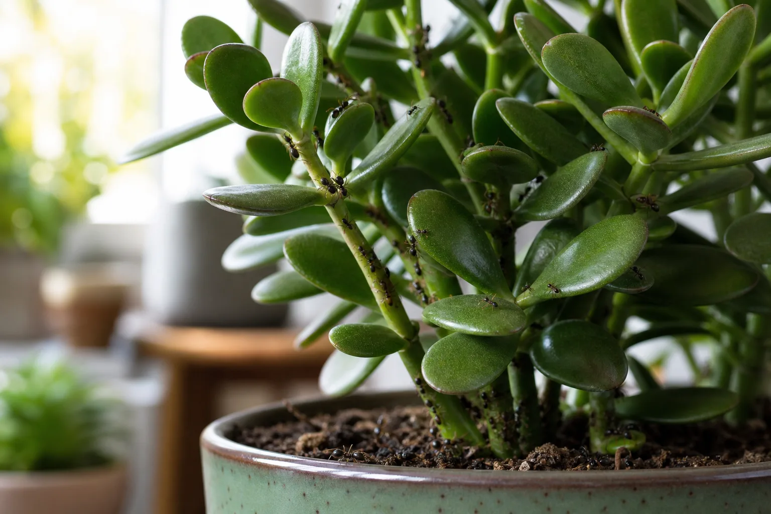 Ants on Plant on Jade Plant - visible symptom on the plant