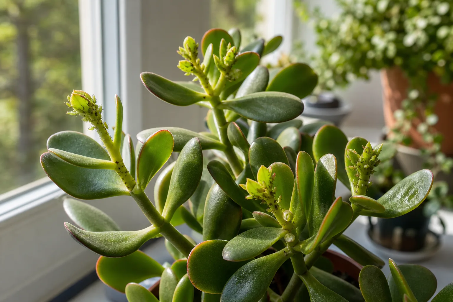 Aphids on Jade Plant - visible symptom on the plant