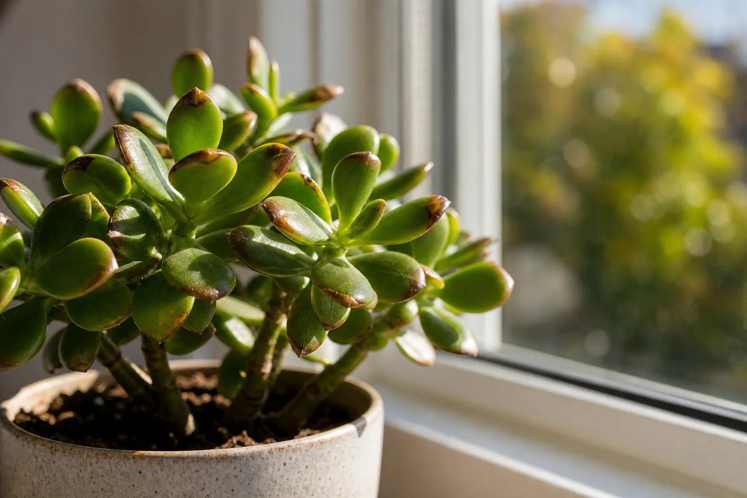 Brown Tips on Jade Plant - visible symptom on the plant