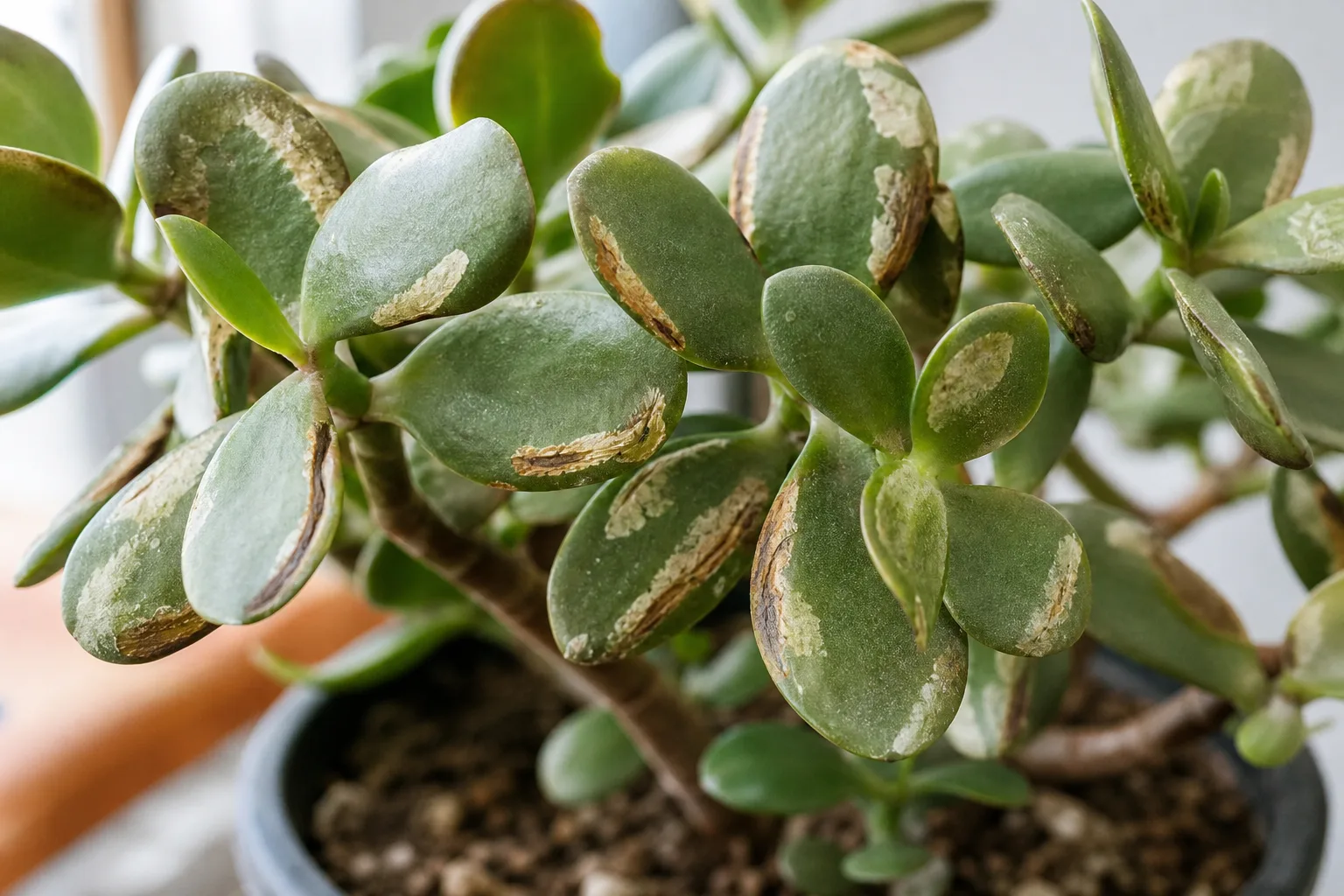 Chemical Damage on Jade Plant - visible symptom on the plant