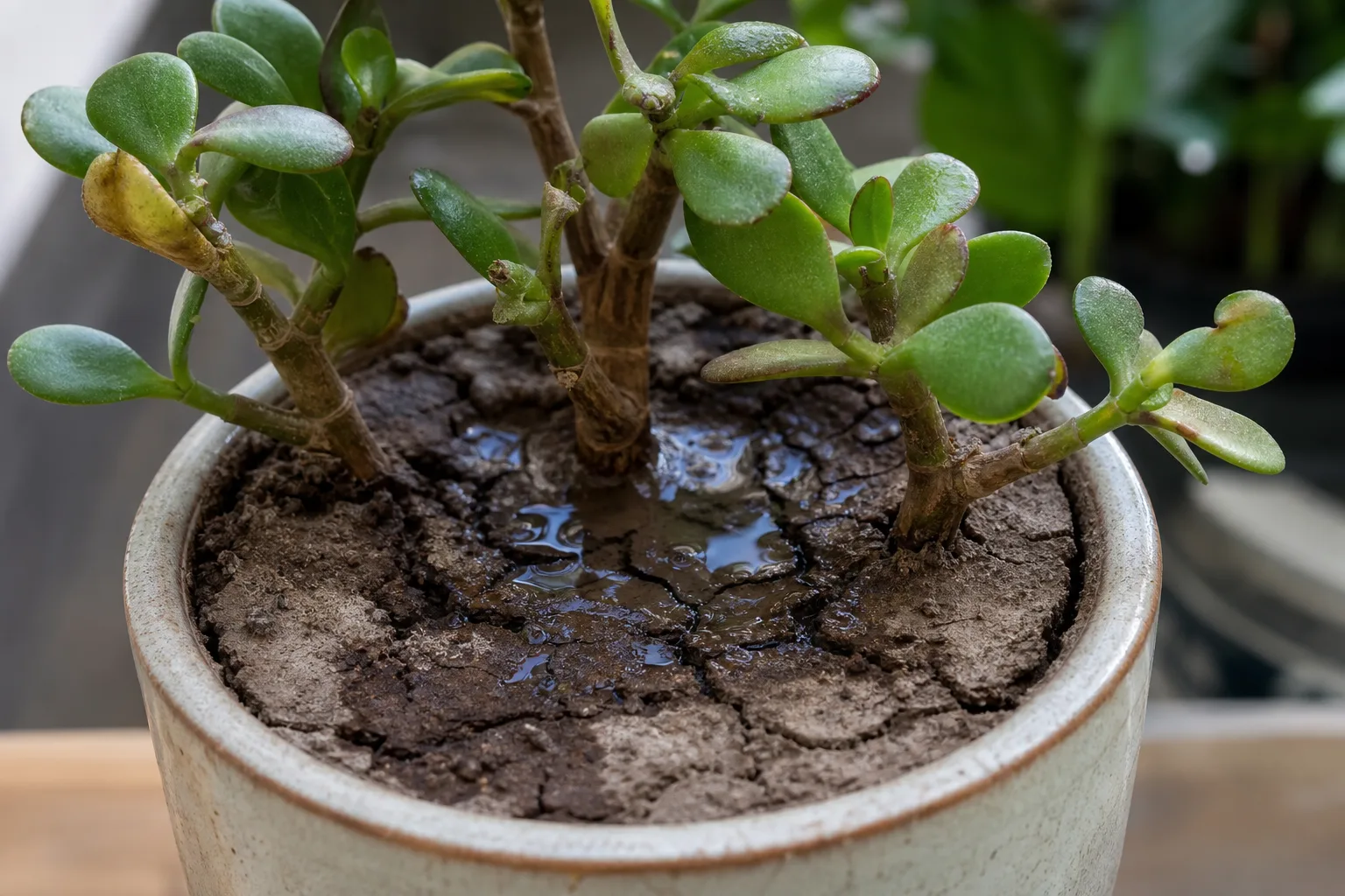 Compacted Soil on Jade Plant - visible symptom on the plant