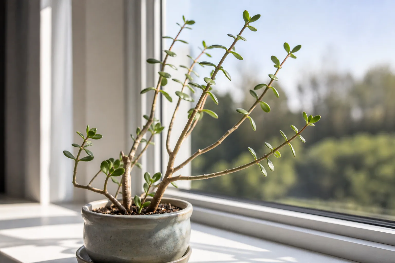 Leggy Growth on Jade Plant - visible symptom on the plant