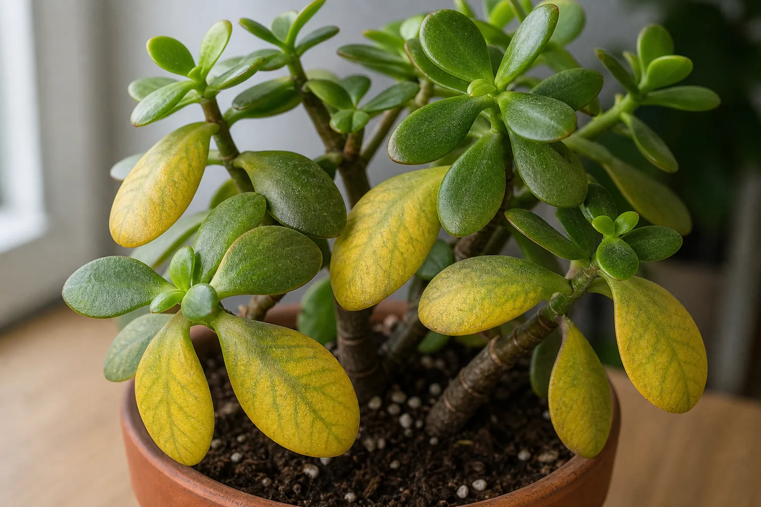 Magnesium Deficiency on Jade Plant - visible symptom on the plant
