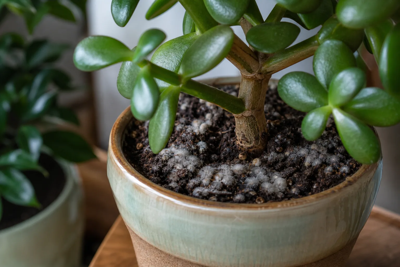 Mold on Soil on Jade Plant - visible symptom on the plant