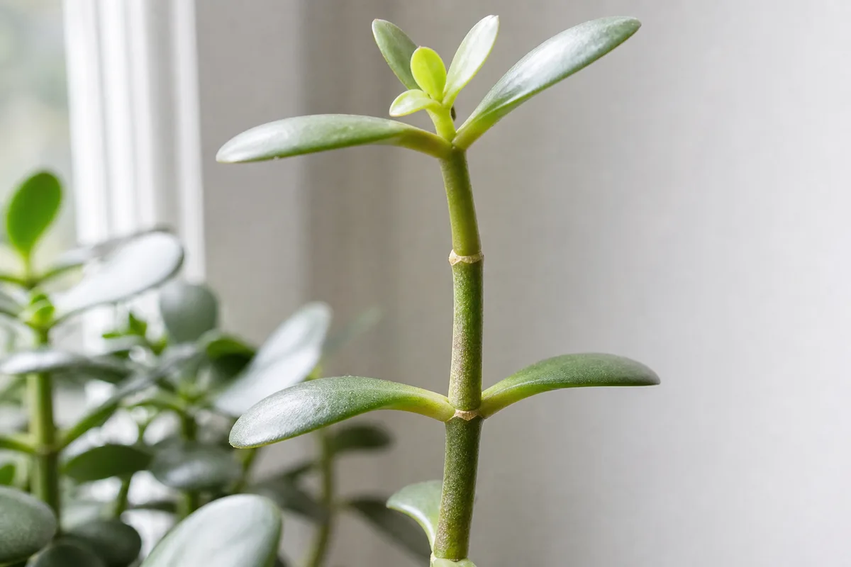Close-up of Not Enough Light on Jade Plant - diagnostic detail