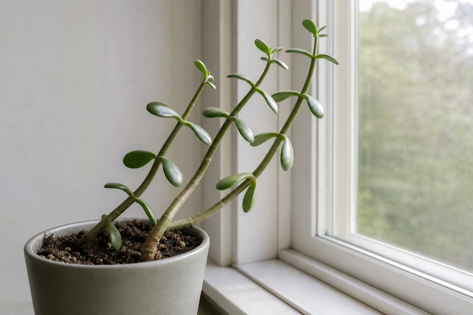Not Enough Light on Jade Plant - visible symptom on the plant