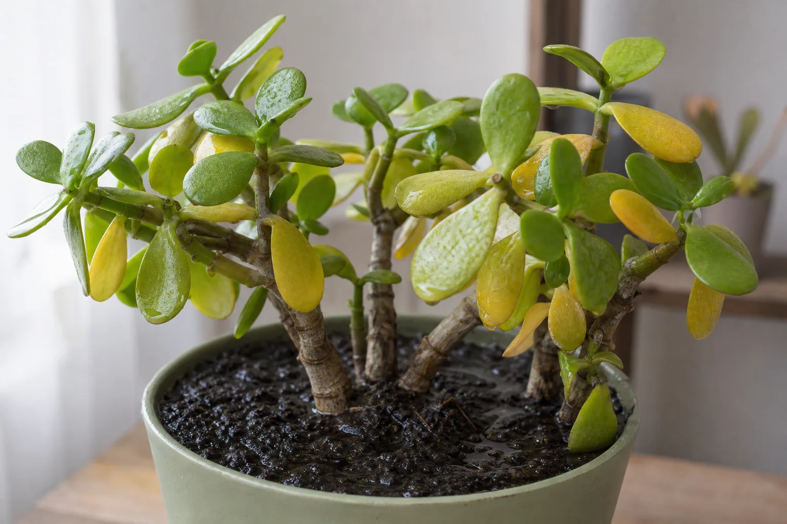 Overwatering on Jade Plant - visible symptom on the plant