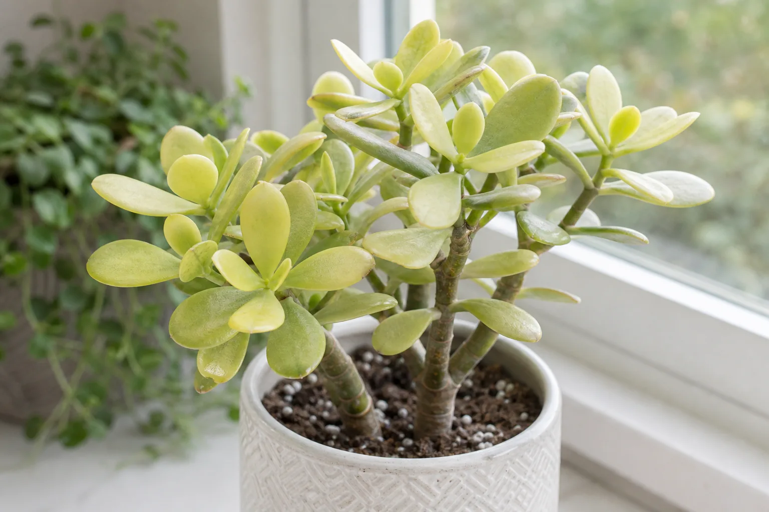 Pale Leaves on Jade Plant - visible symptom on the plant