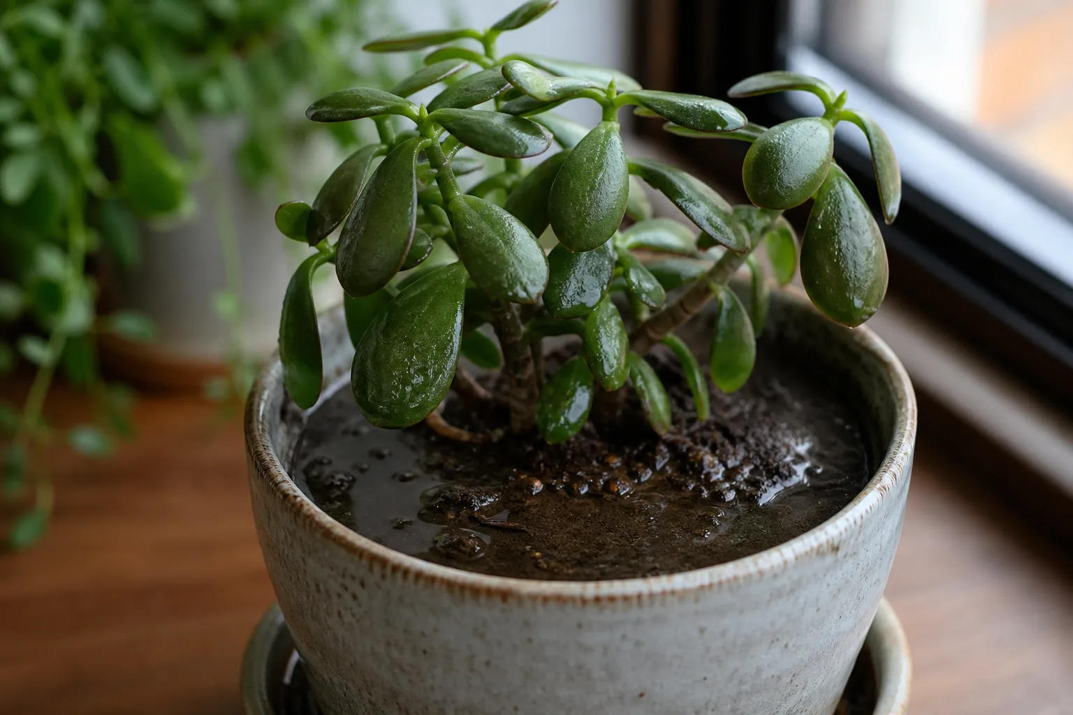 Poor Drainage on Jade Plant - visible symptom on the plant