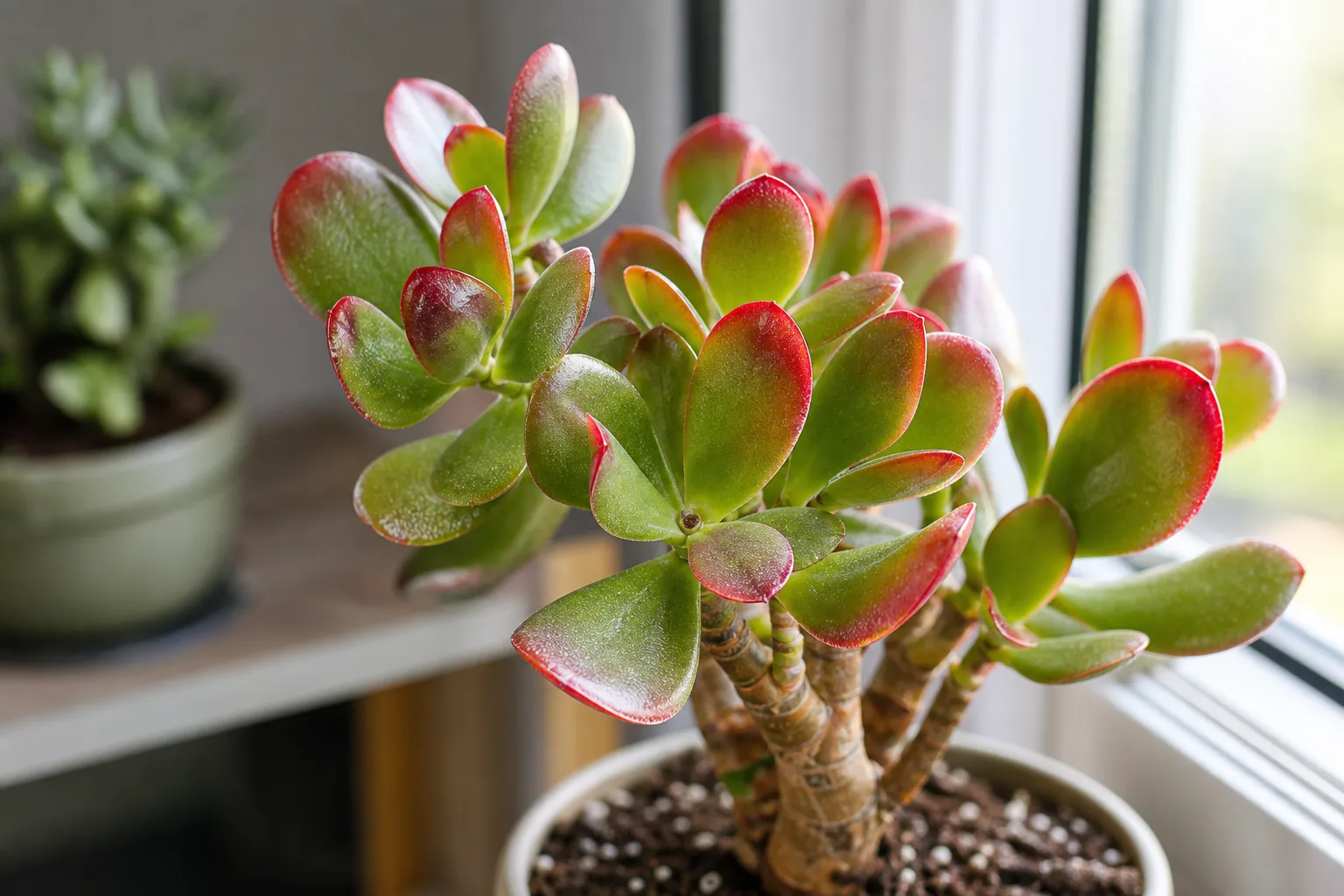 Red Leaves on Jade Plant - visible symptom on the plant