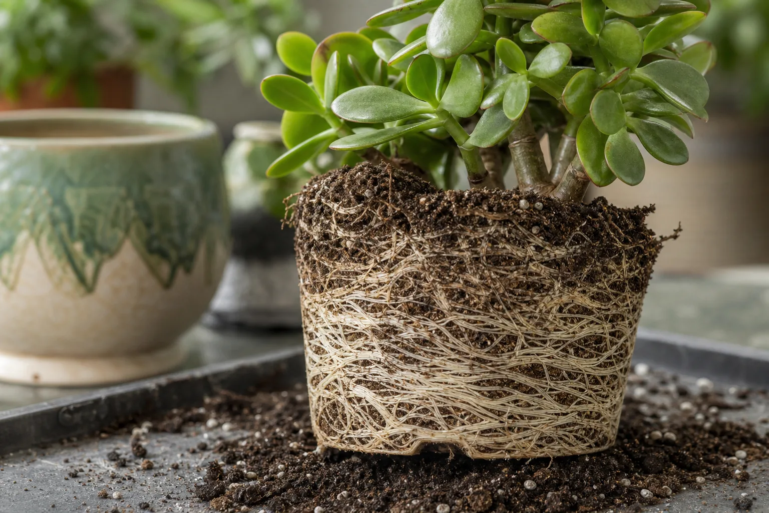 Root Bound on Jade Plant - visible symptom on the plant