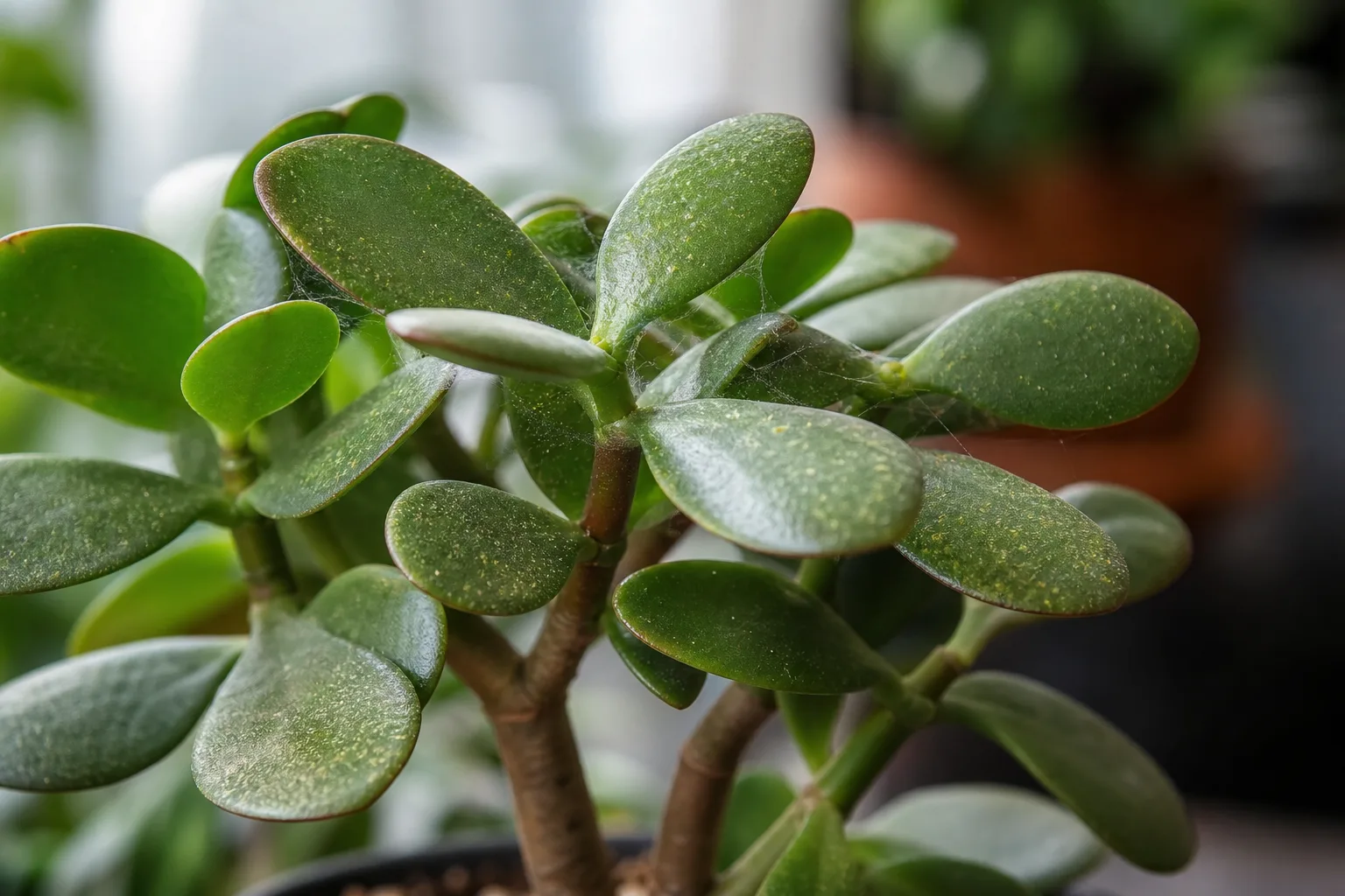 Spider Mites on Jade Plant - visible symptom on the plant