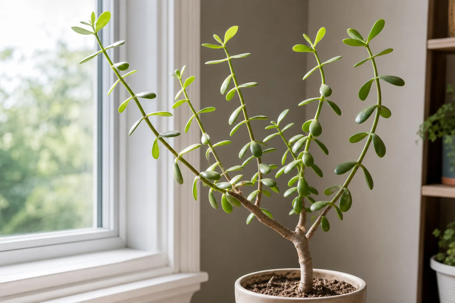 Thin Stems on Jade Plant - visible symptom on the plant
