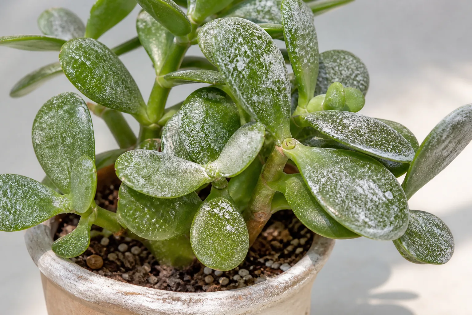 White Spots on Jade Plant - visible symptom on the plant