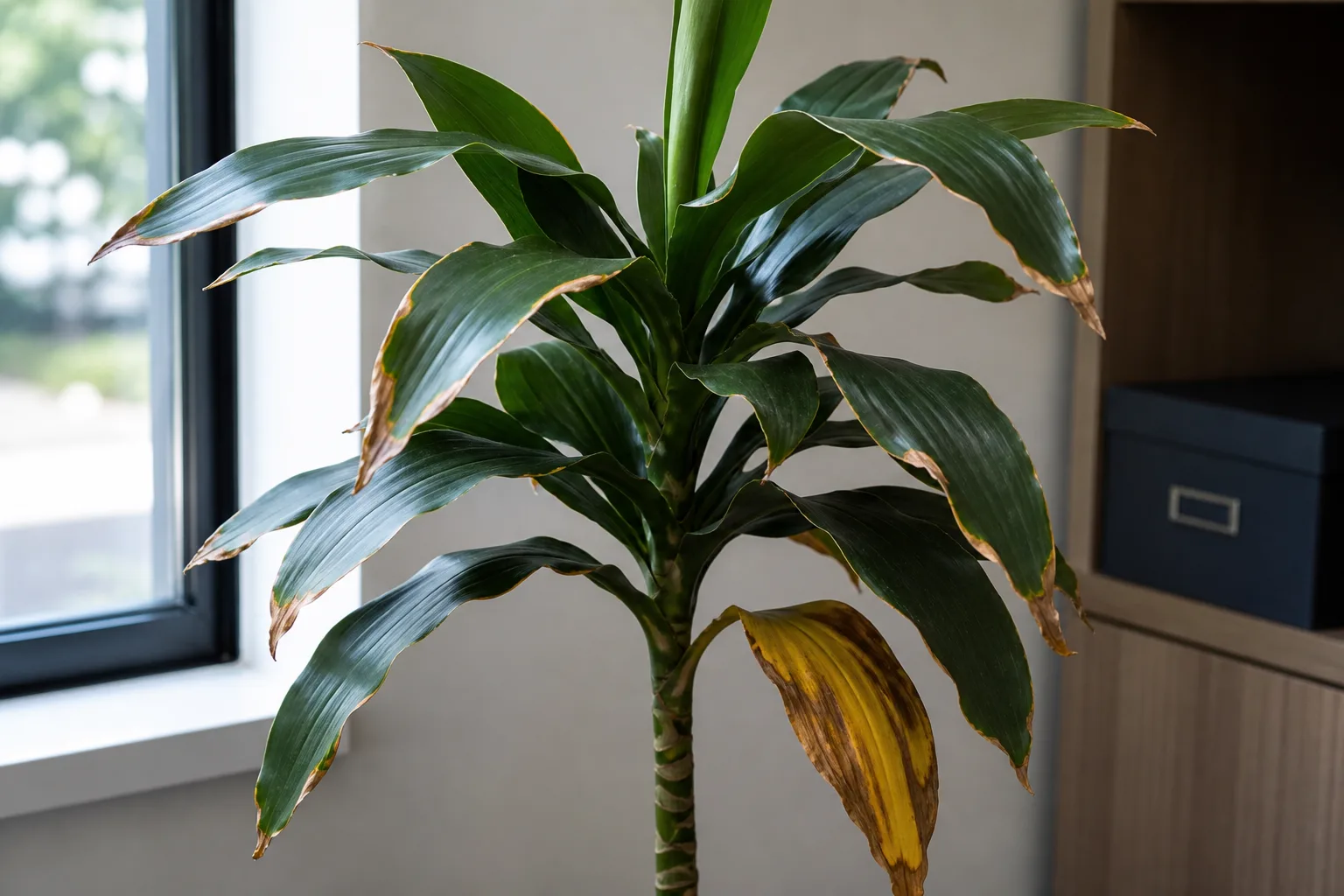 Brown Leaves on Janet Craig Dracaena - visible symptom on the plant